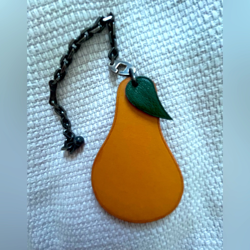 100% Authentic Vintage Hermes Pear Keychain/Bag Charm with Sterling Chain